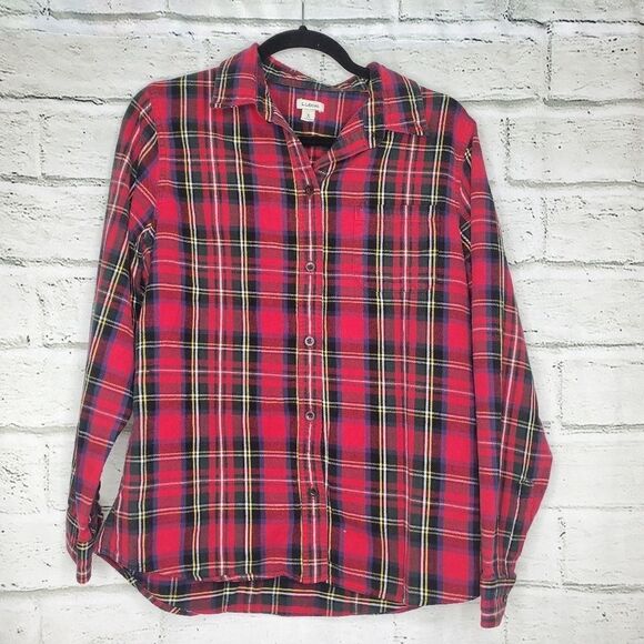 LL Bean red plaid button up cotton shirt - Picture 1 of 8
